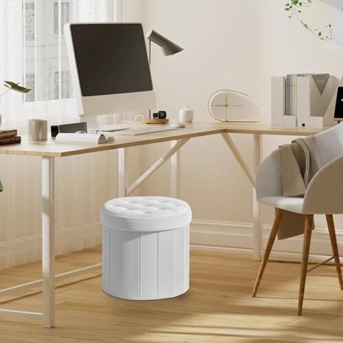 Ottoman with Storage， Foot Rest Stool with Thicker Foam Leather White-2pc