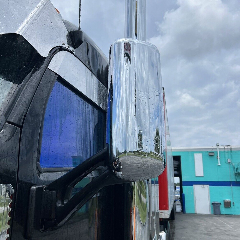Pair Replacement Chrome Door Mirror Cover Caps Left+Right For Peterbilt 579