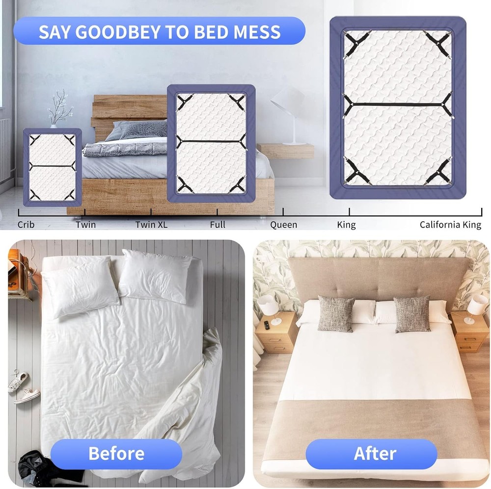 Bed Sheet Straps 4+1pcs Fitted Sheet Clips Holder Triangular Elastic Strap Set