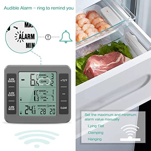 Refrigerator Thermometer, (New Version) Wireless Digital Freezer Thermometer,...