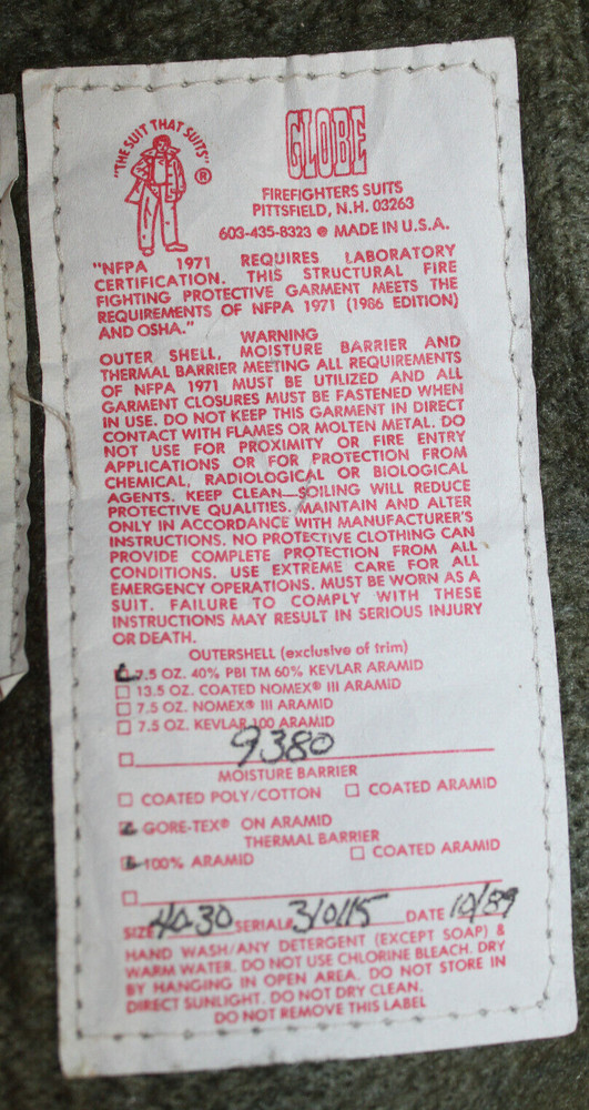 Globe Vintage Fire Firefighter Turnout Pants with Lining