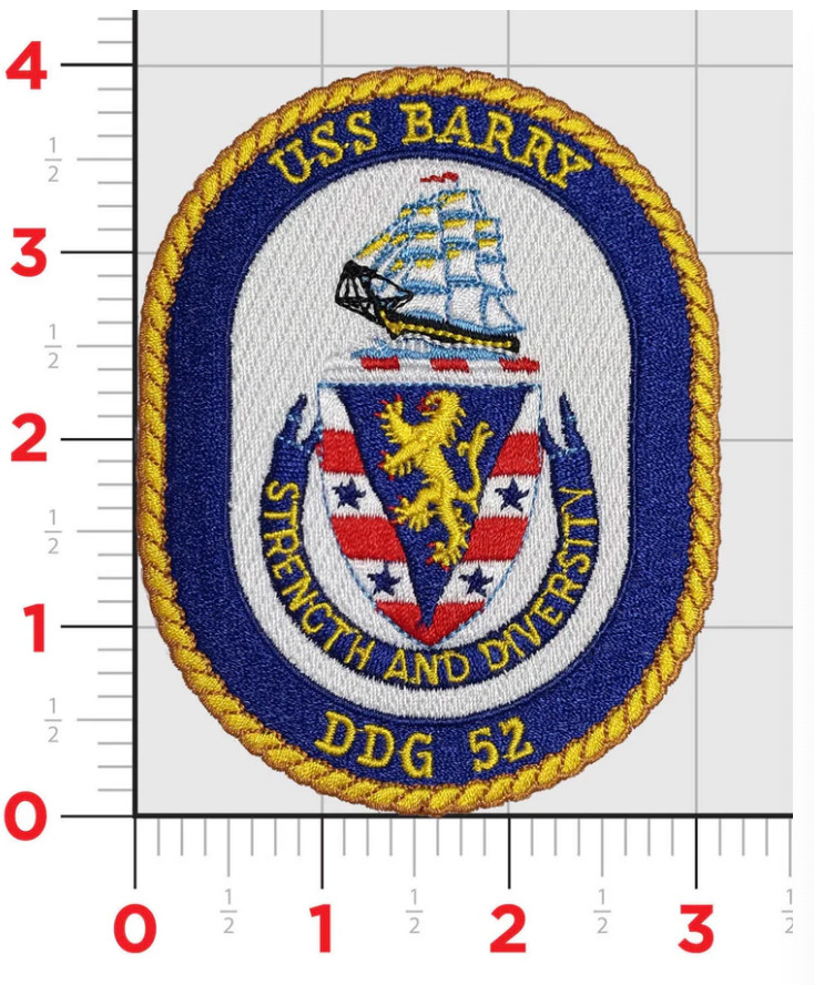 NAVY USS BARRY DDG-52 EMBROIDERED PATCH WITH HOOK & LOOP