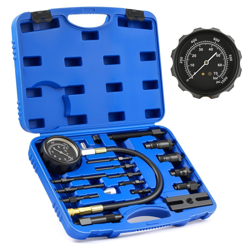 Diesel Engine Compression Tester Kit - 18pc Adjustable Pressure Gauge & Adapters