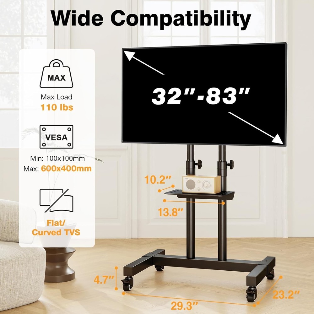 Mobile TV Stand with Shielded Locking Wheels - Perfect for Events