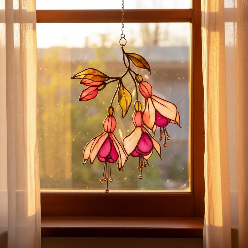 Fuchsia Flower Pink Suncatcher Acrylic Window Decor Gift