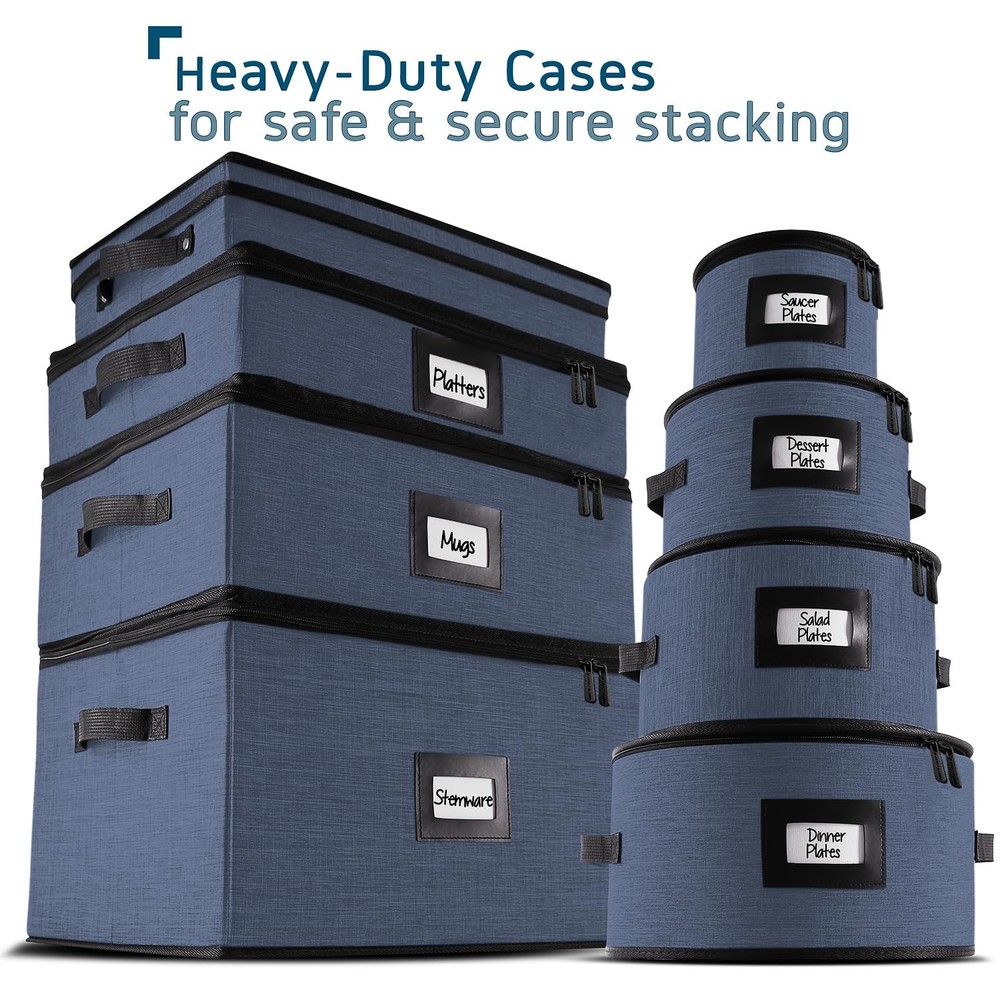 Coffee Mug Storage, 2 Pack Quilted and Stackable 2 Cup Blue