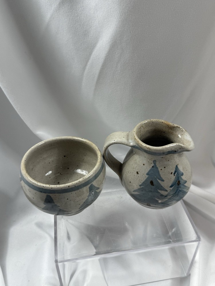 Artisan Pottery Sugar & Creamer Evergreen Trees