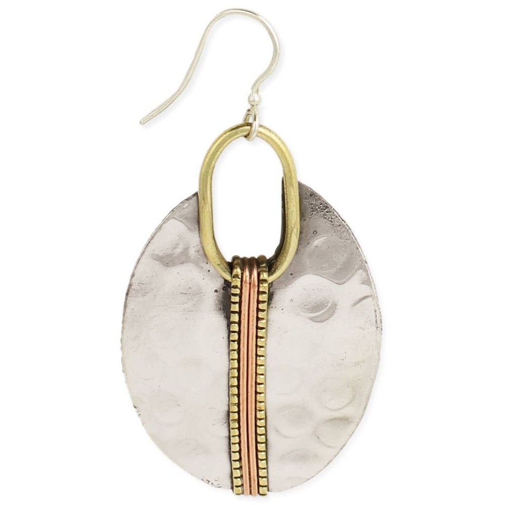 Mixed Metal Hammered Silver Oval Dangle Earrings