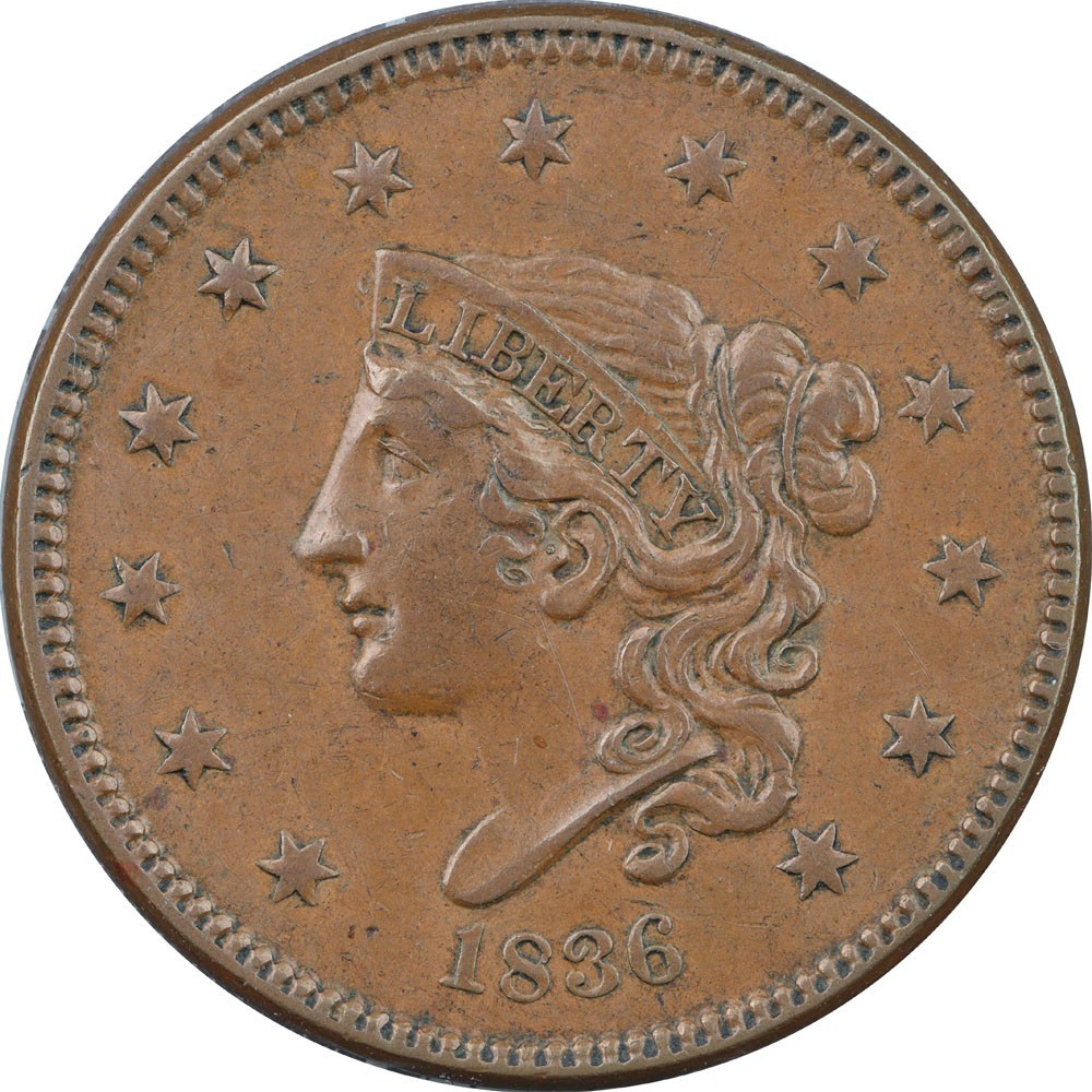 1836 N-7 Coronet Large Cent R4 DWMD Collection EF+ net EF