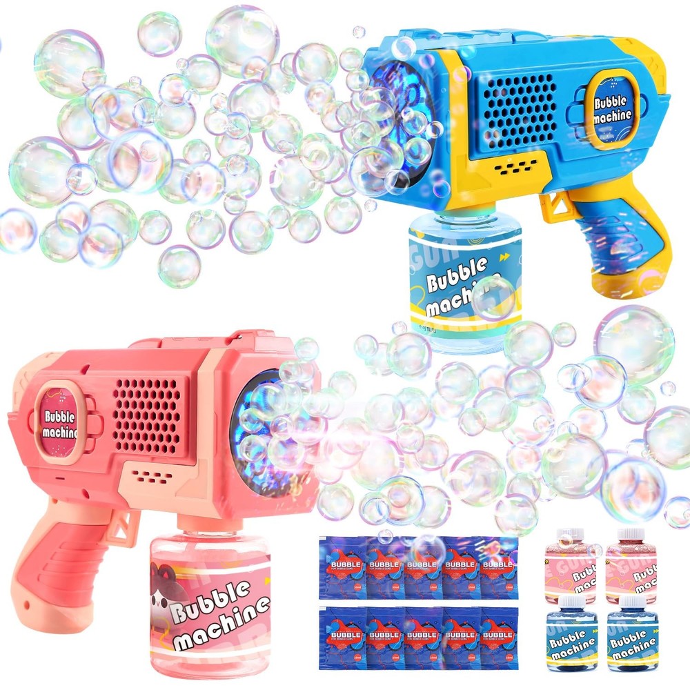Bubble Machine 2 Pack for Kids, Automatic Light Up Bubble Blower with 4 Bottles