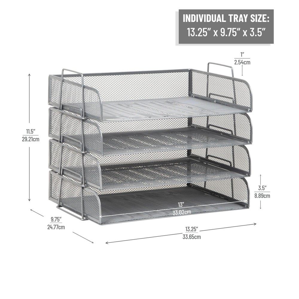 Stackable Tray, Desktop Organizer, File Storage, Office, Metal Mesh, 4 Pcs., ...