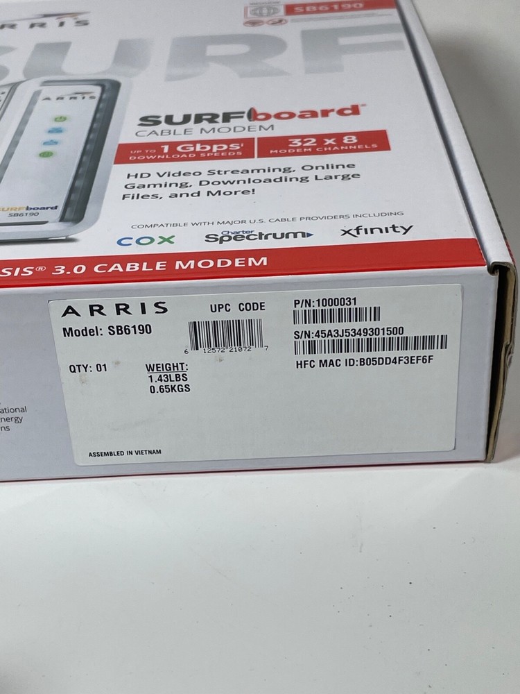 ARRIS Surfboard SB6190 - 32x8 Cable Modem - White