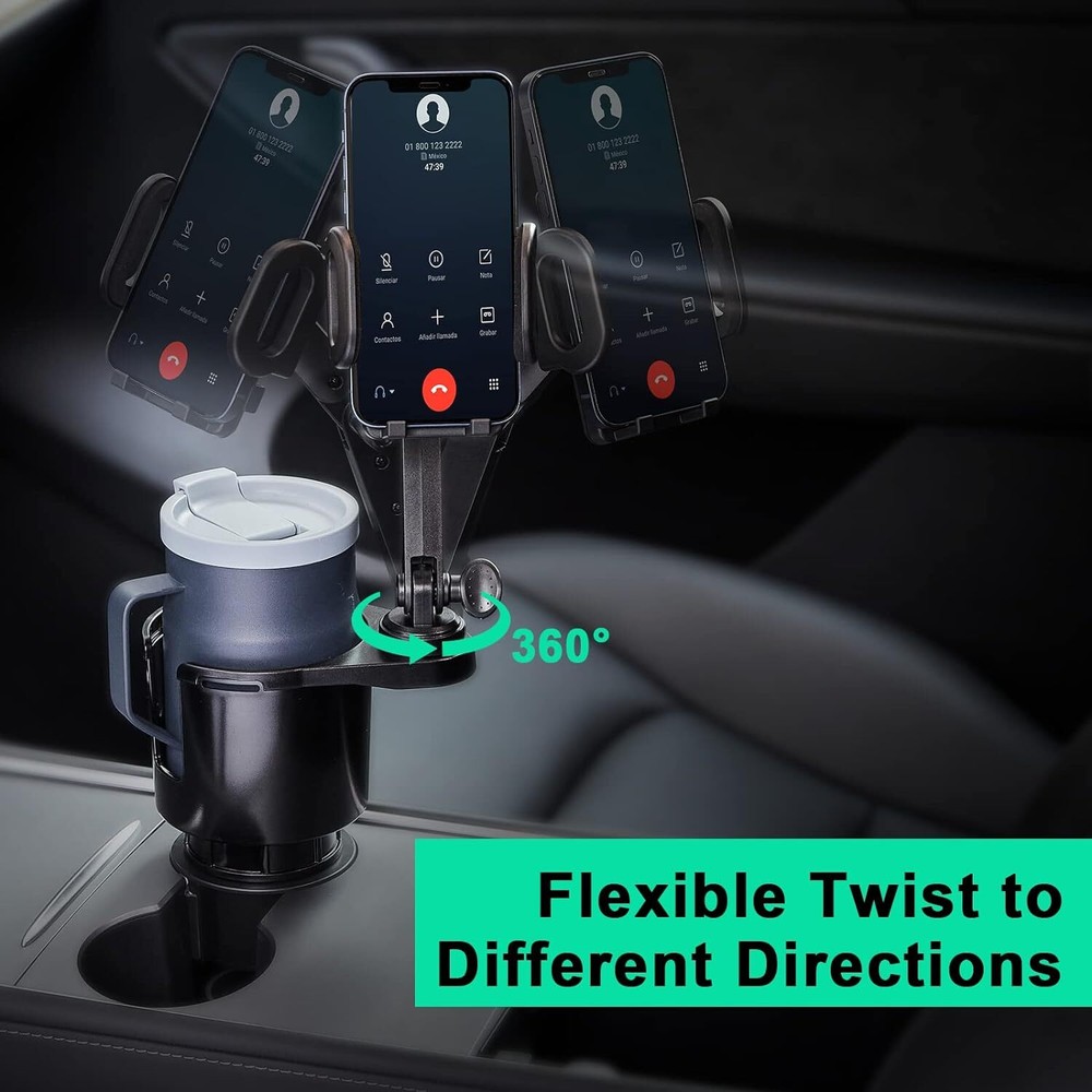 2in1 Car Cup Holder Expander Phone Mount w/Adjustable Base 360°Rotation