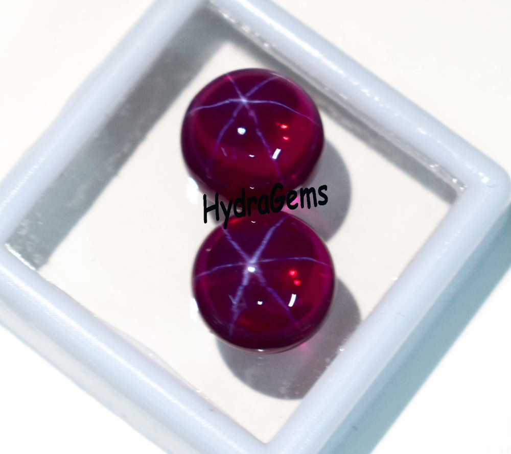 Natural Matching Pair 6 Rays Star Ruby Cabochon Lot Round Cut Red Star Ruby Gem