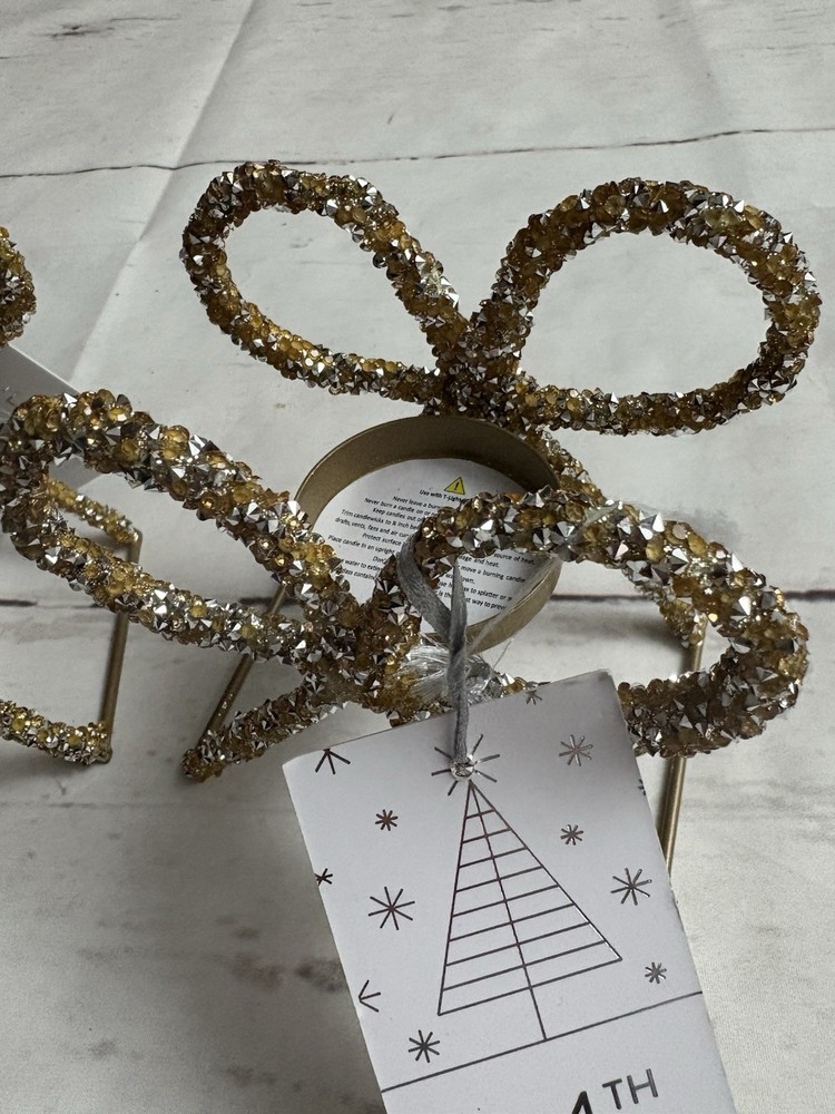 34th & Pine Gold Bow Tealight Holder Set