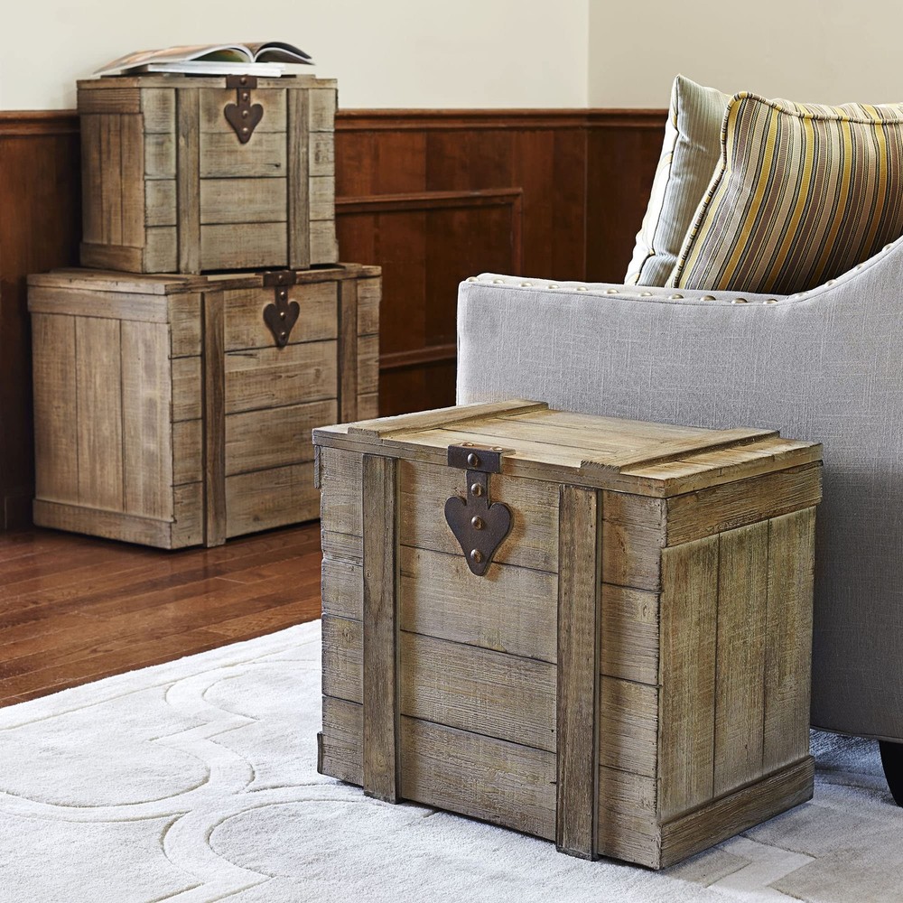 White Washed Rustic Decorative Wooden Trunk, Medium