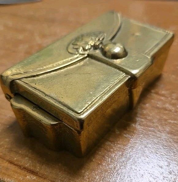 Solid Brass Double Stamp Box Holder/ Trinket Box Vintage Hinged