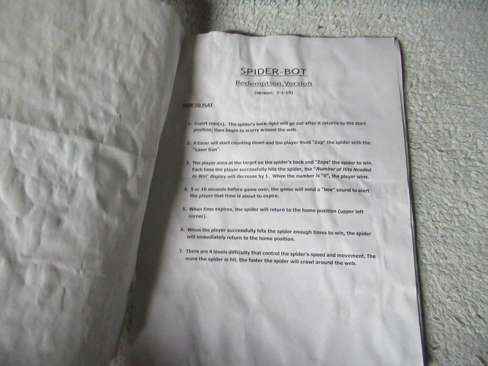 SPIDER BOT COASTAL arcade game manual