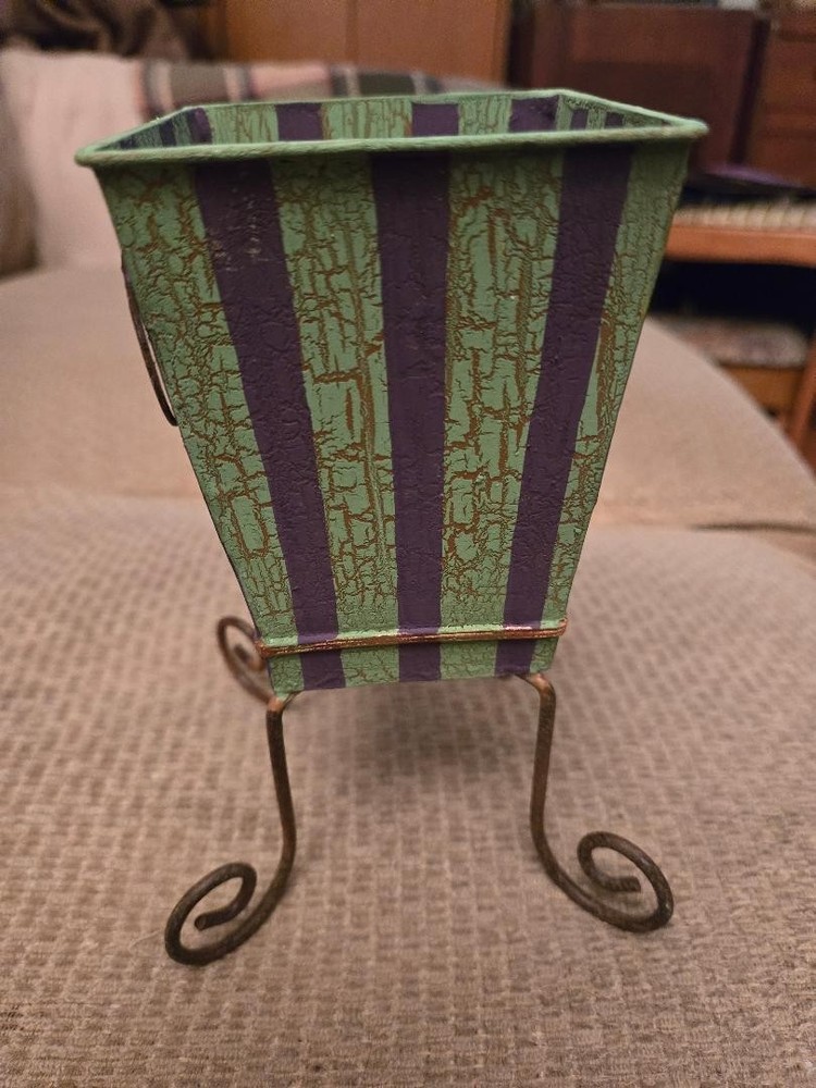 Metal Tin Flared Footed Flower Vase Container 7"