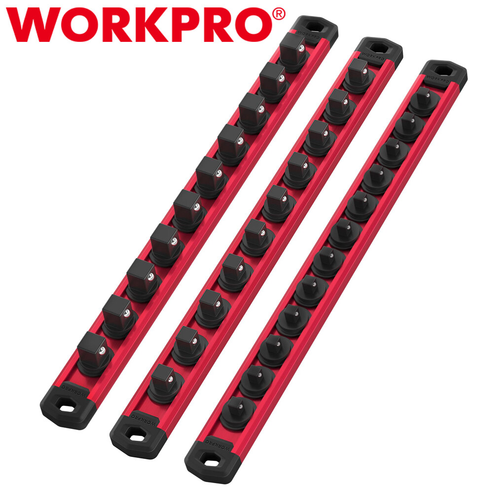 WORKPRO Magnetic Socket Organizer Set 3-PACKS 1/4" 3/8" 1/2" Drive Socket Holder