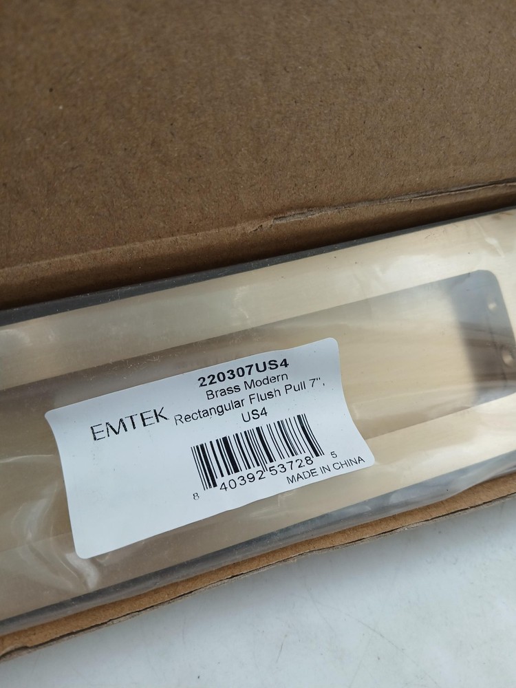 Emtek Brass Rectangular Flush Pull 7in Satin Gold Modern Sliding Door Hardware