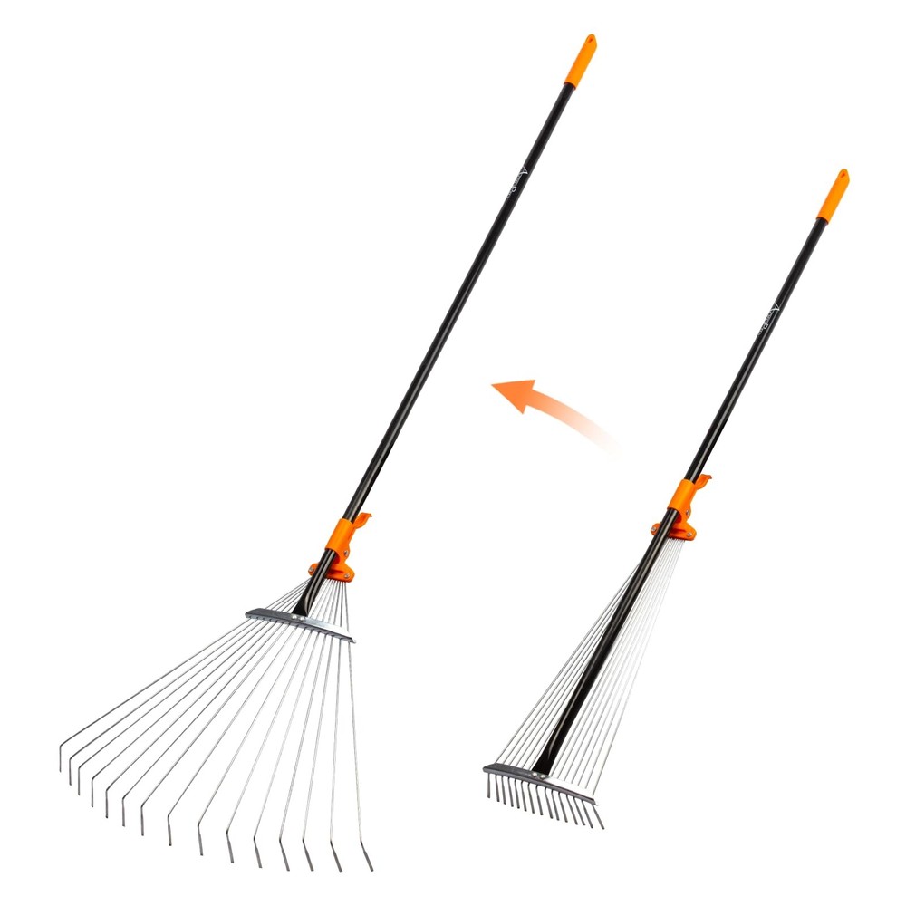 Leaf Rake for Lawns Adjustable Garden Rake for Leaves with Long Handle 61 Inches