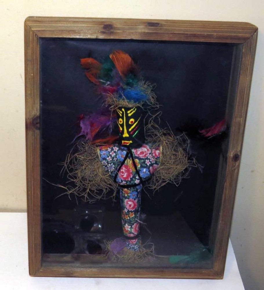 UNIQUE HANDMADE VOODOO DOLL IN FRAMED SHADOW BOX