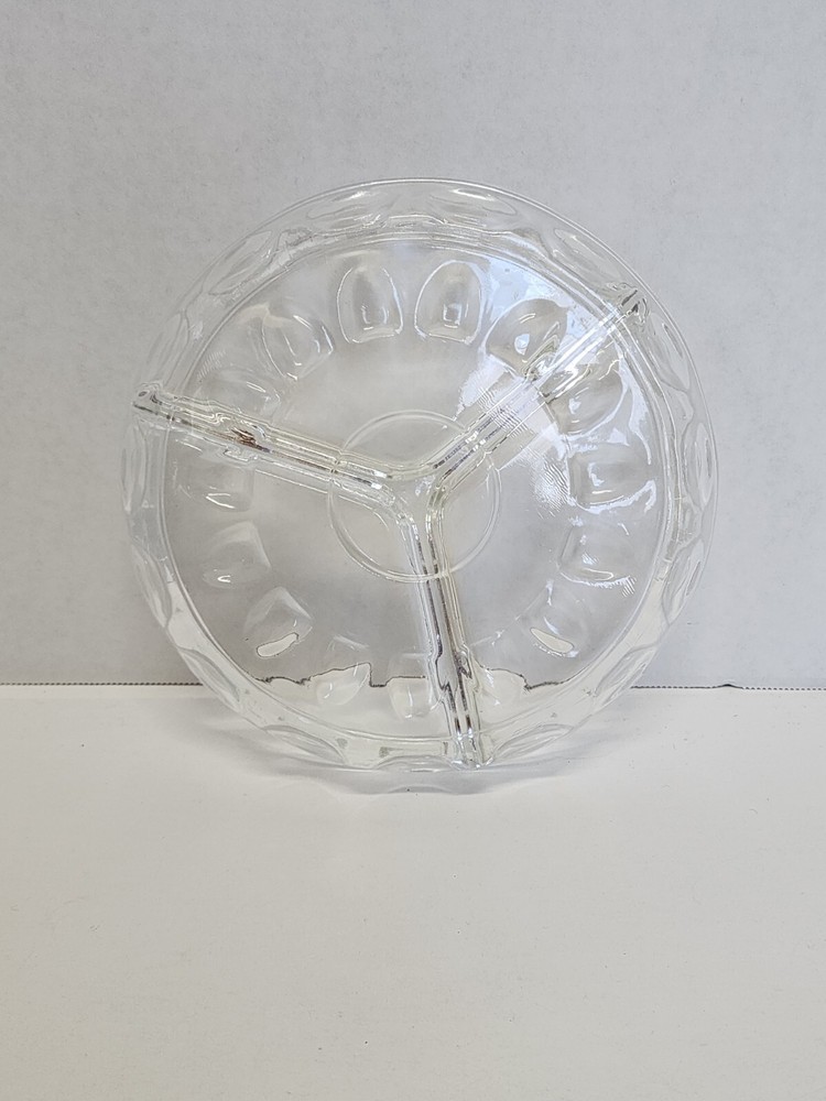 Clear Glass Divided Dish 3 Sections Serving Plate Candy Cheese