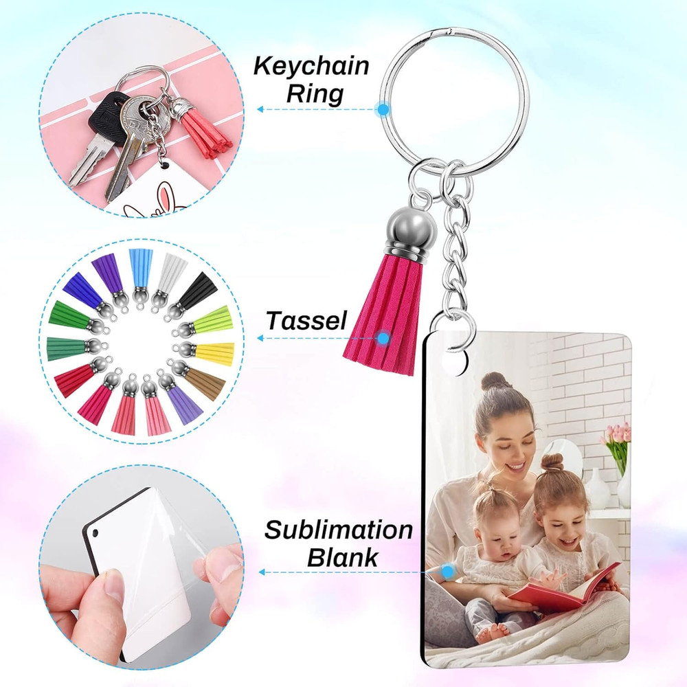 Modacraft 120Pcs Sublimation Keychain Blanks Bulk Set with Rectangle Sublimation