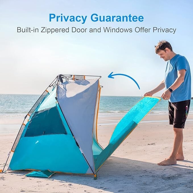 Beach Tent, 3-4 persons, Portable, Blue | WolfWise