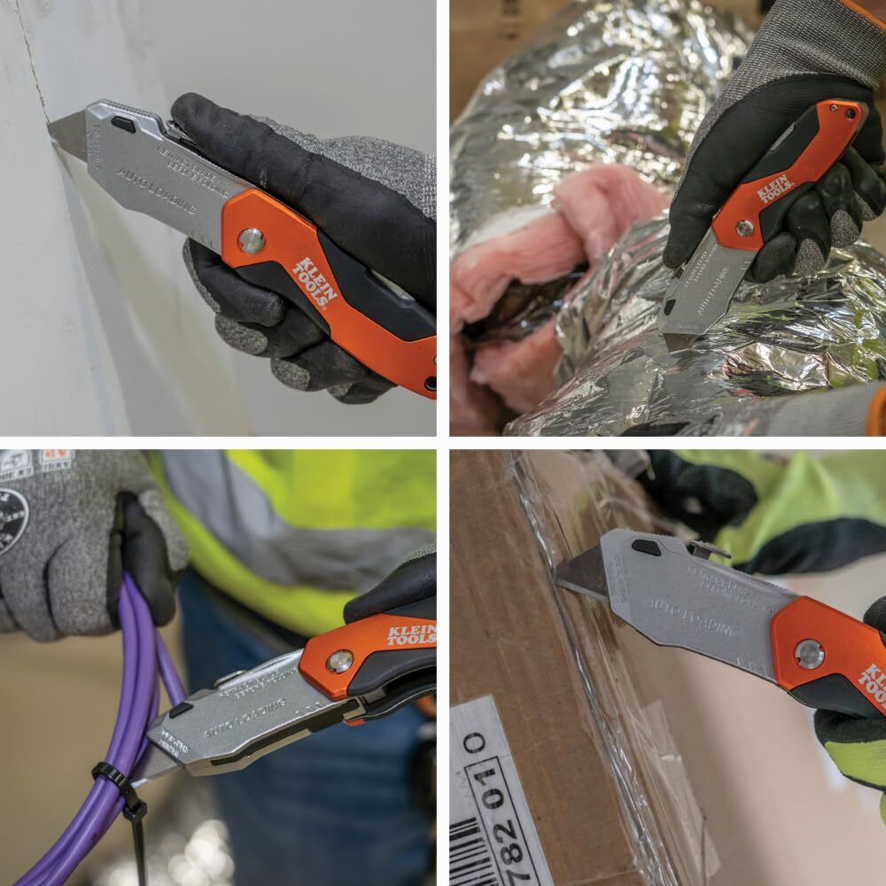 Klein Tools Auto Loading Folding Retractable Utility Knife with Razor Blade