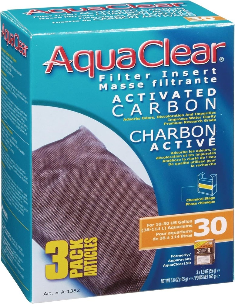 Activated Carbon Insert, 30-Gallon Aquariums, White, 3-Pack