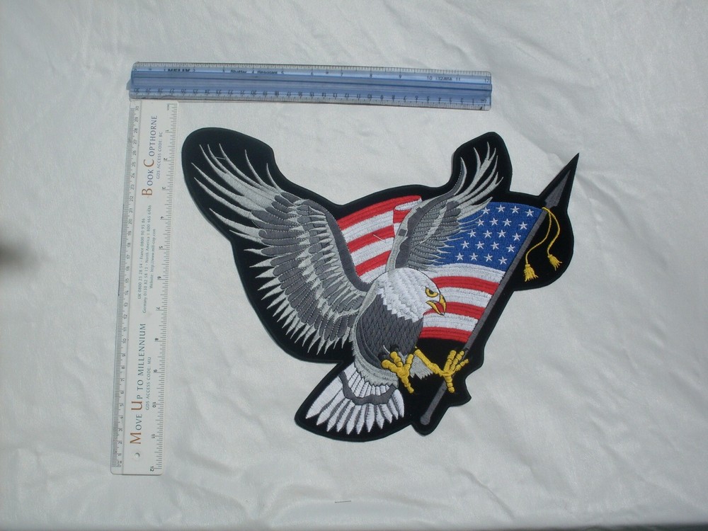 Eagle large Patch  silver eagle flying with USA flag embroidered Patch