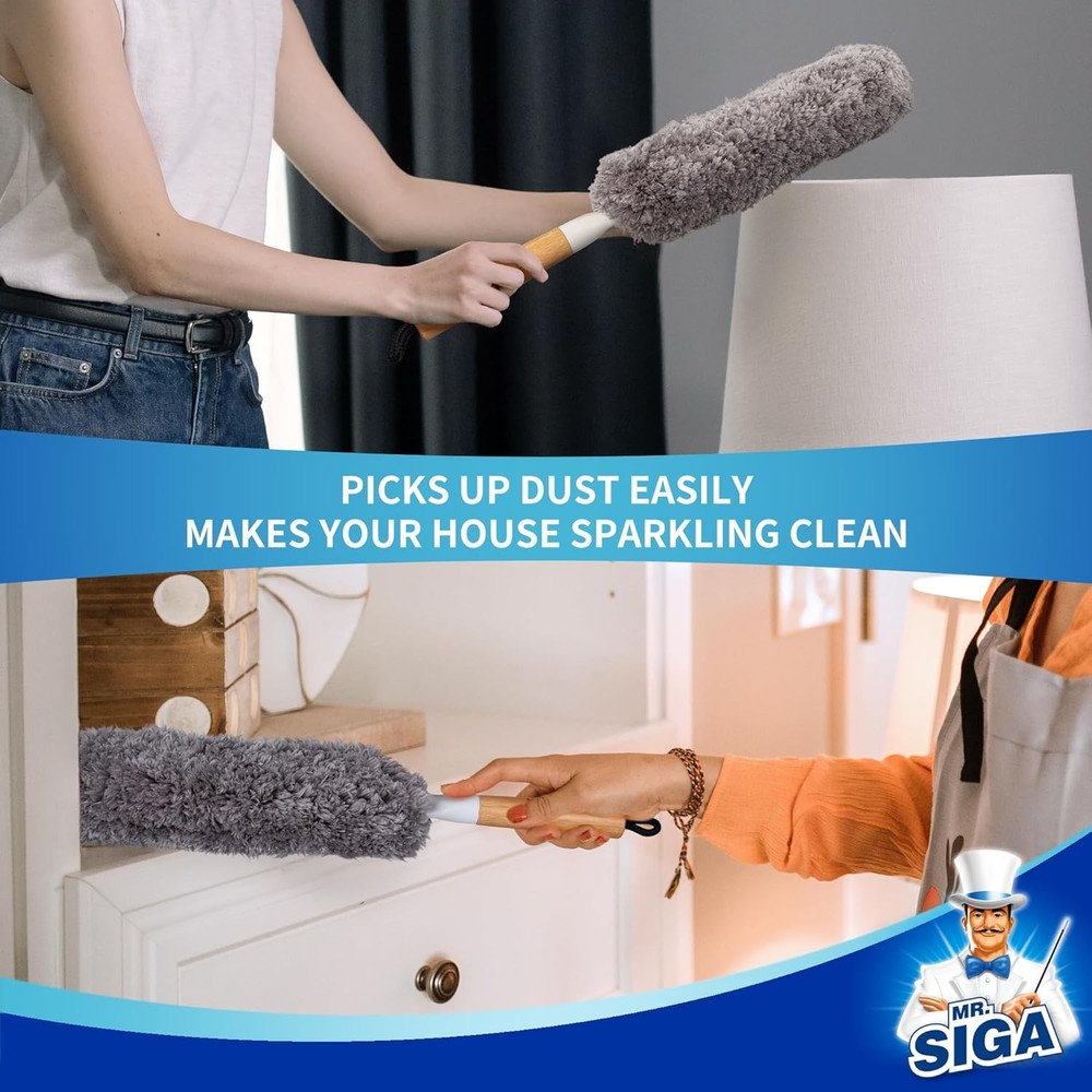 Microfiber Duster with Bamboo Handle, Washable Reusable Duster for Cleaning