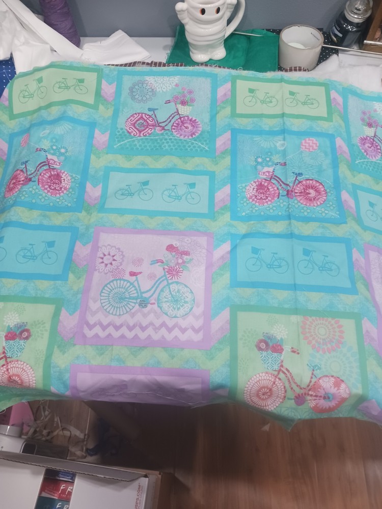 Cotton QUILT Panel BIKES Pastel