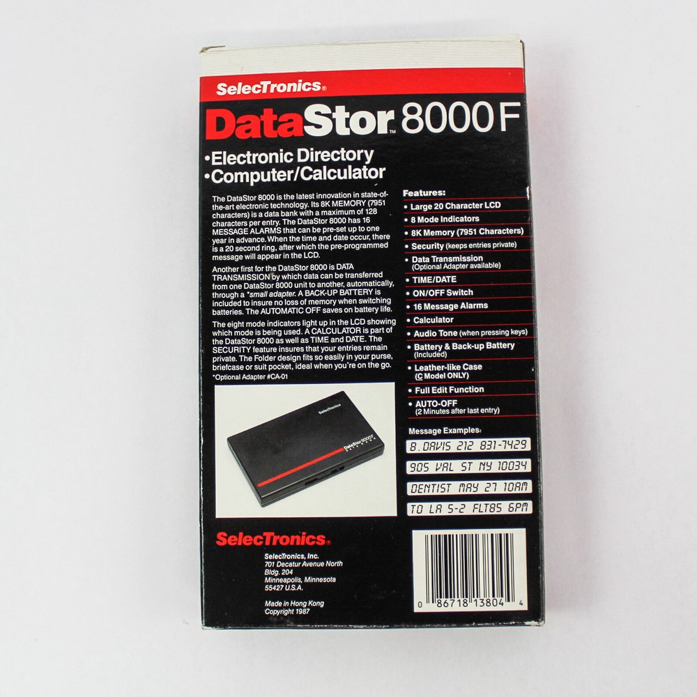 SelecTronics DataStor 8000F Calculator Data Bank 8K Memory Original Box Untested