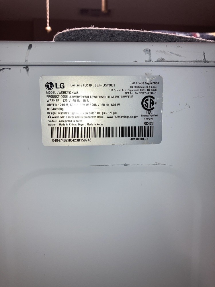 LG Front Load Washer and Dryer Combo Stackable Unit