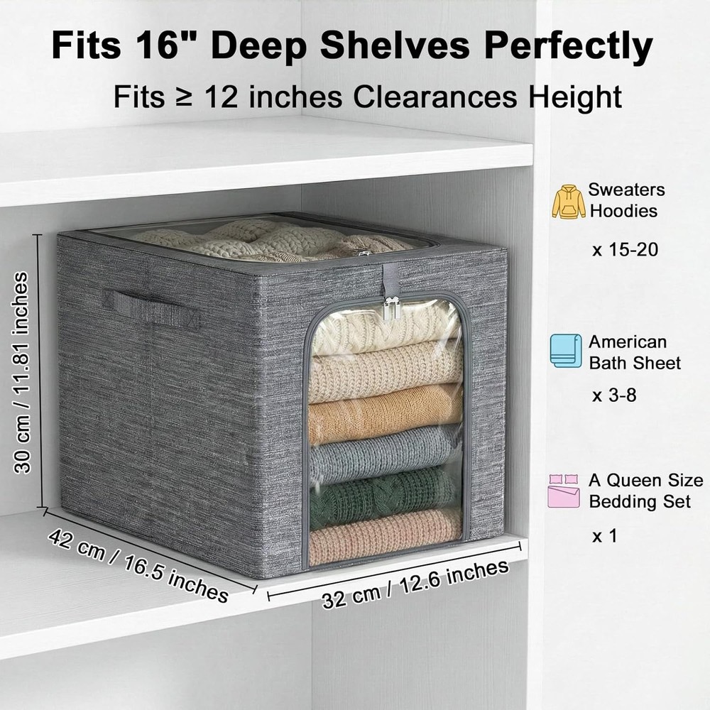 GoMaihe Clothes Storage Bin with Metal Frame: 6-Pack Stackable Closet Storage Bi