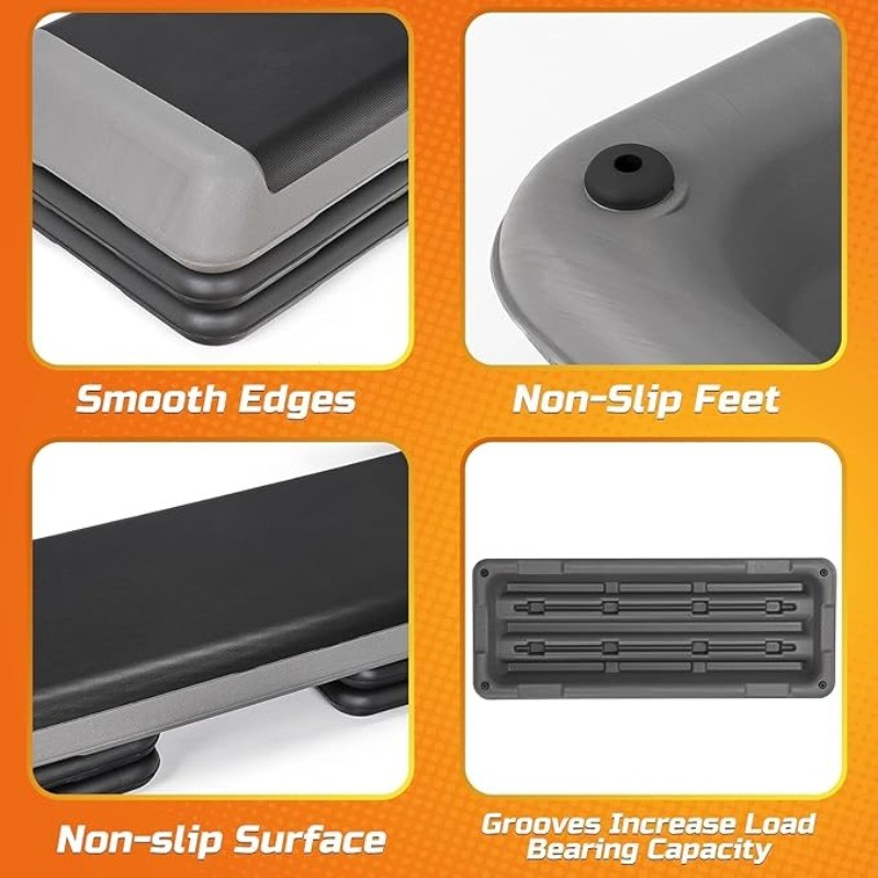 43''Exercise Aerobic Step Platform,Adjustable Fitness Stepper+4 Stackable Risers