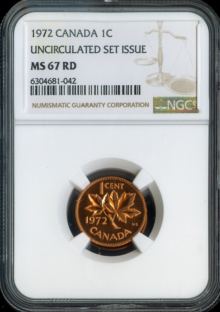 1972 Canada Small Cent 1C NGC MS67 RD - Quality