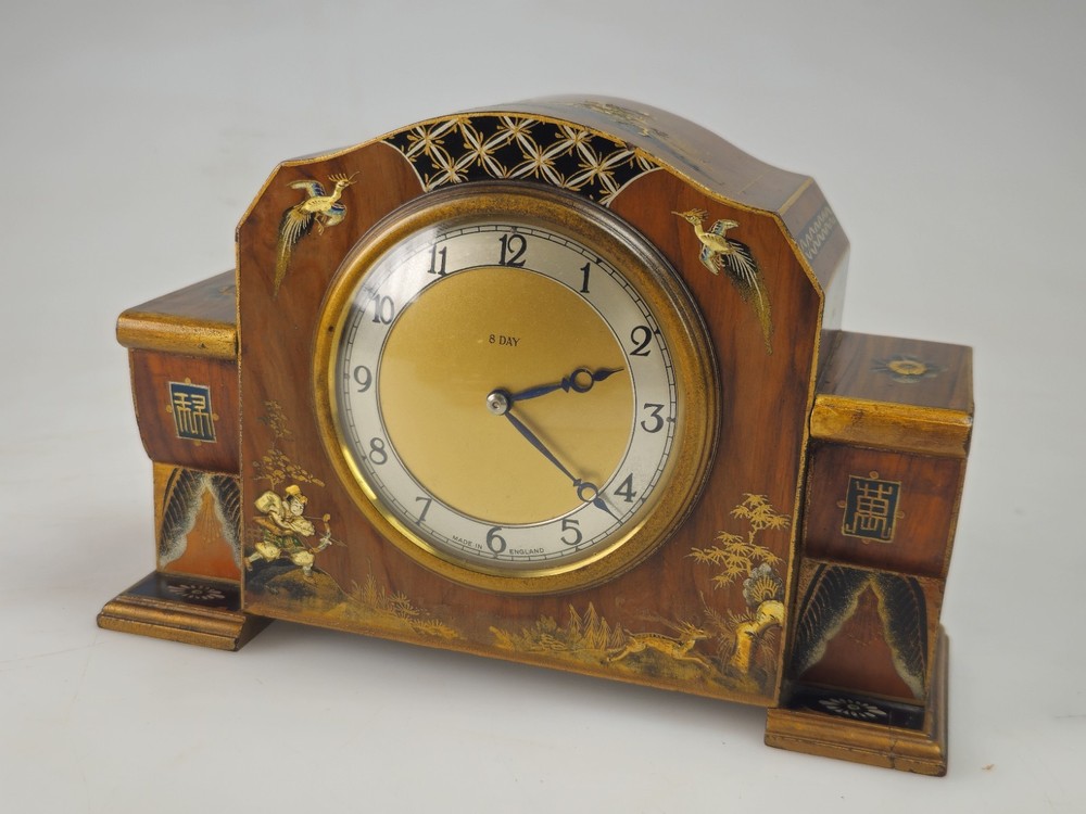 Fine Smiths Chinoiserie Lacquered Mantel Clock
