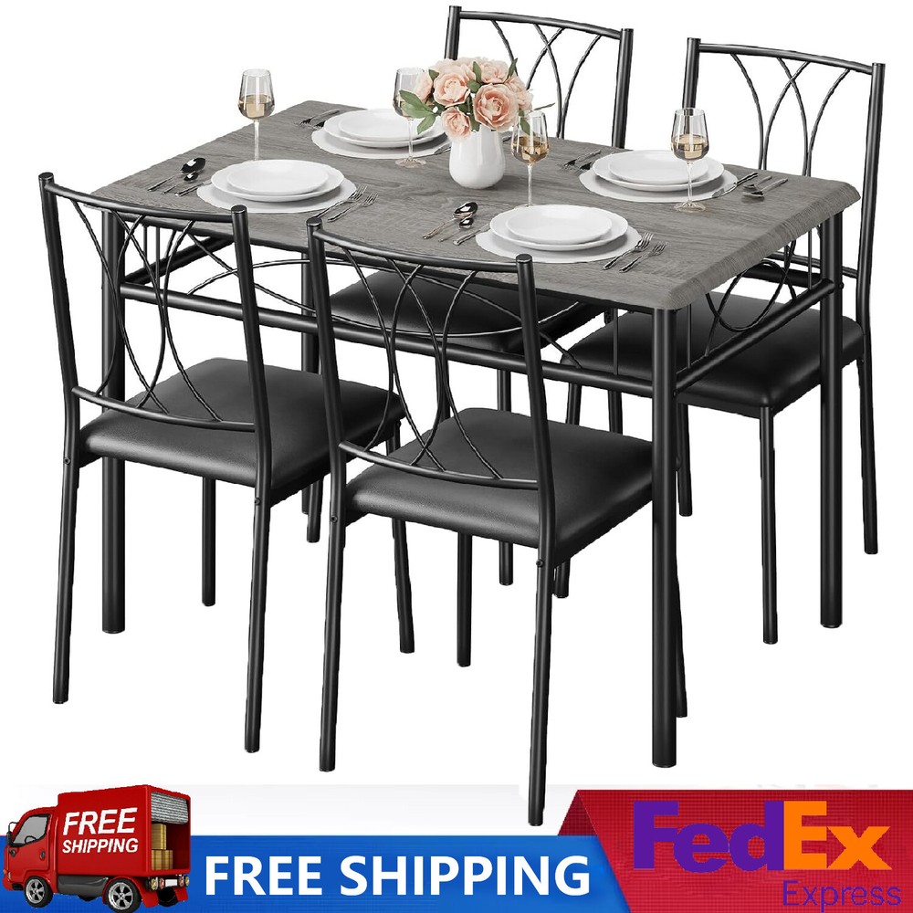 5 Piece Dining Table Set for 4, Kitchen Table with 4 Upholstered Chairs Dinette