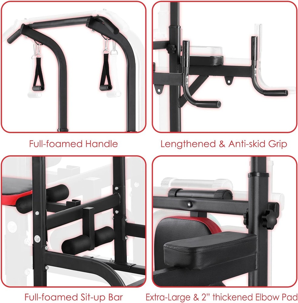 Power Tower with Bench Pull Up Bar Dip Station Gym Strength Training Adjustable
