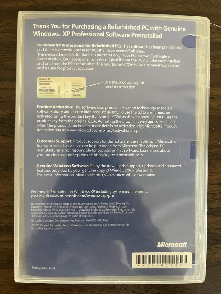 Microsoft Windows XP Professional Disc Case Insert No Product Key Vintage