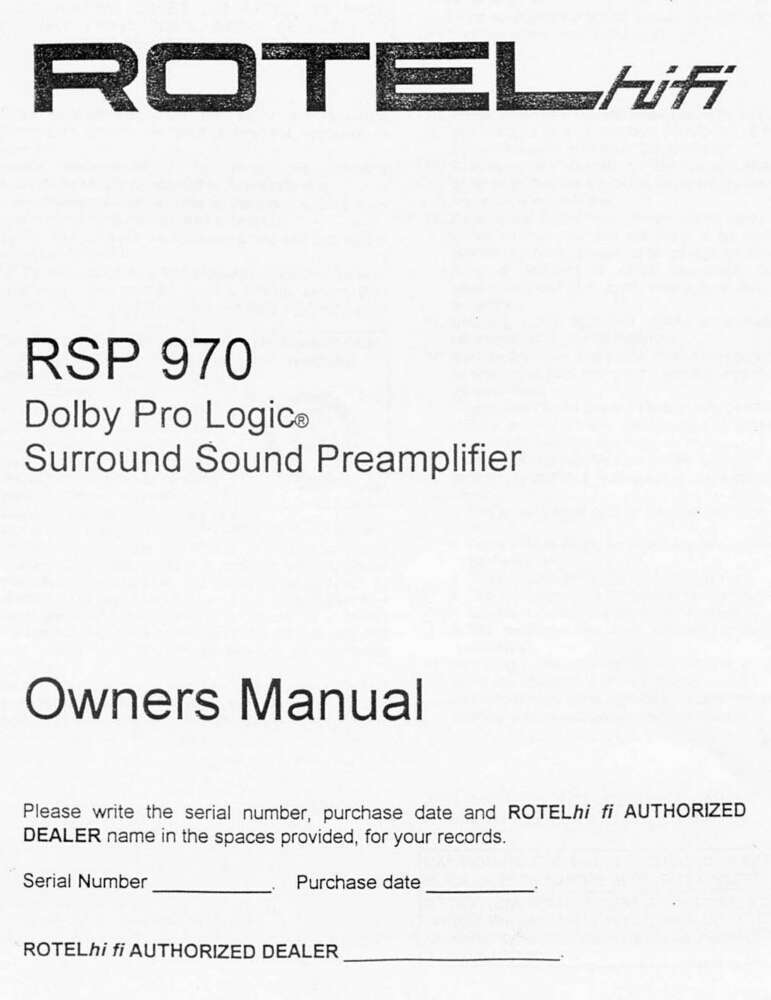 Rotel RSP-970 Surround Processor Owners Manual