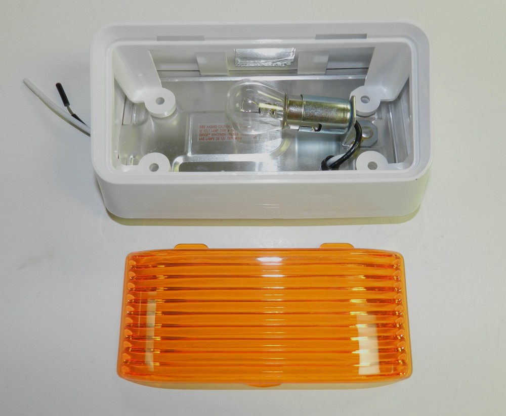 New 12 volt Porch Light Amber lens, Motorhome, camper RV trailer white exterior