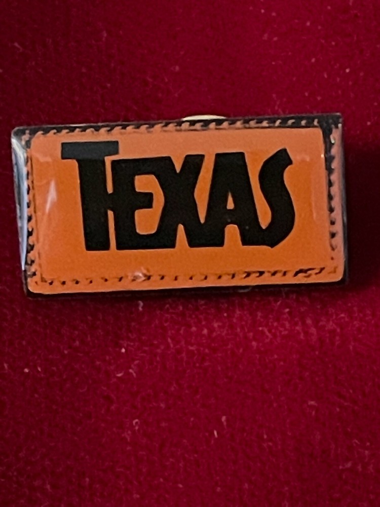 Texas Script In Black With Orange Background Epoxy Tie Lapel Pin .80"