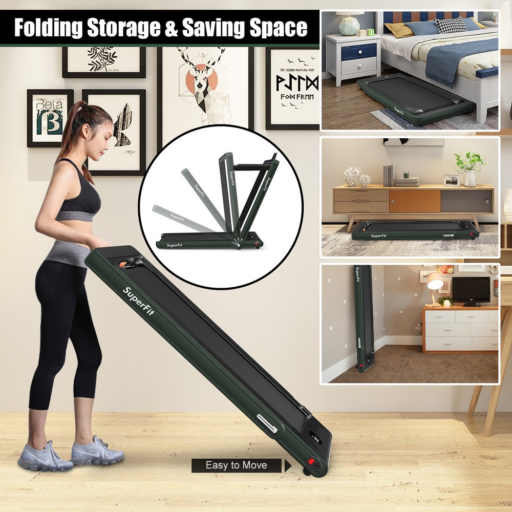 2 in 1 Folding Treadmill 2.25HP Running Machine w/ Dual Display Green