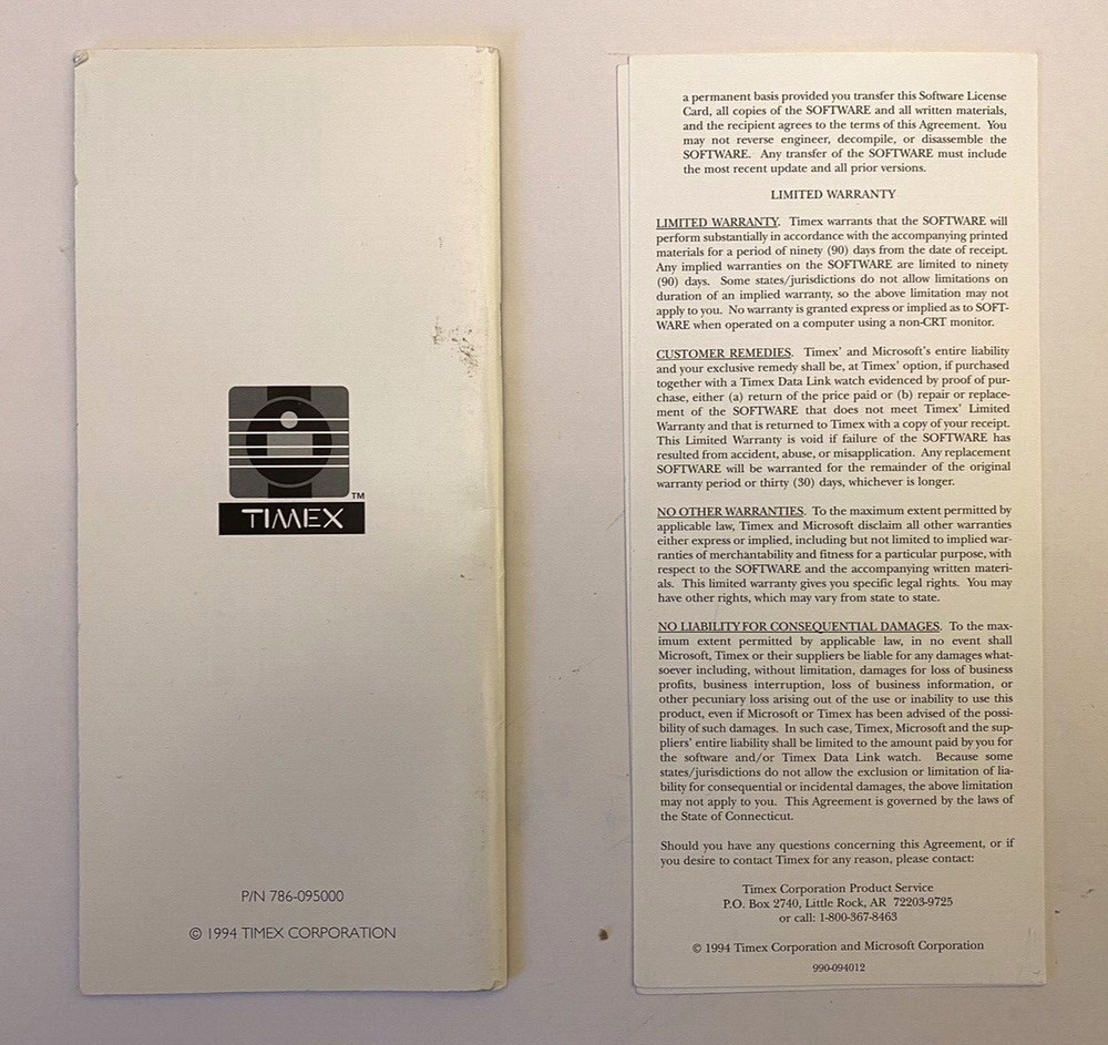 Vintage Timex DATALINK User Guide & Quick-Start Guide