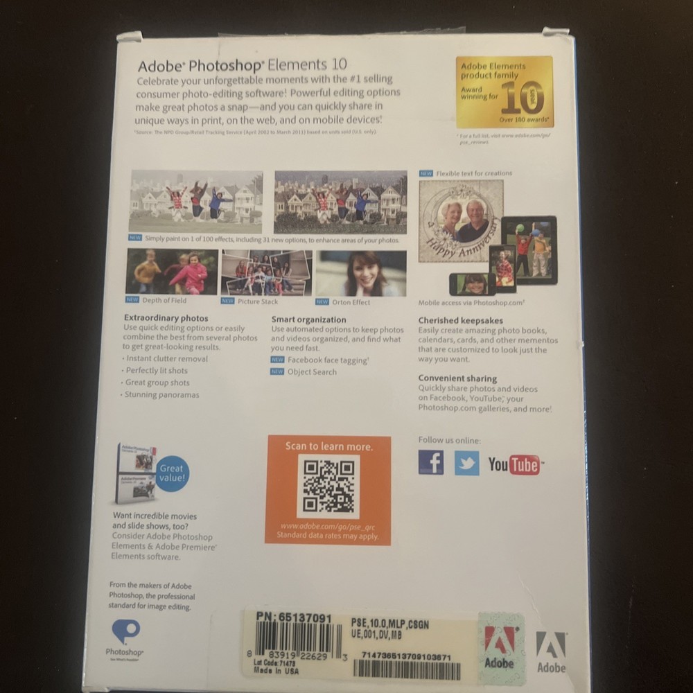 Adobe Photoshop Elements 10 for PC Mac Open Package